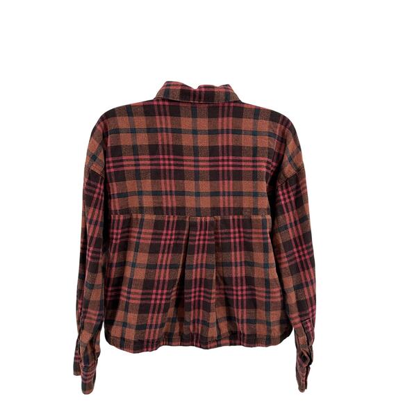 Madewell Plaid Flannel Crop Shirt WMNS S Ginger/Pink Long Sleeve Grunge Top Chic - Picture 5 of 11